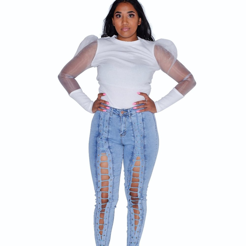 Laced up jeans